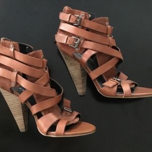 TROUVÉ brown suede leather strappy heels size 7.5